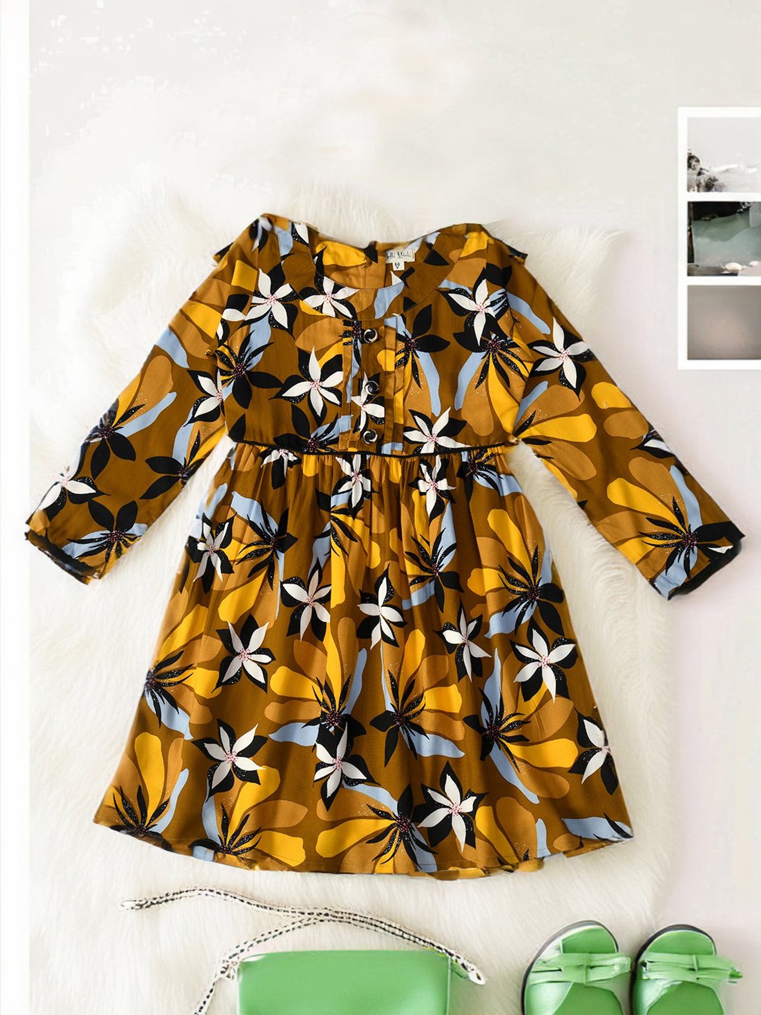 Bella Moda Kids Multicolor Floral Print Full Sleeves Fit & Flare Dress