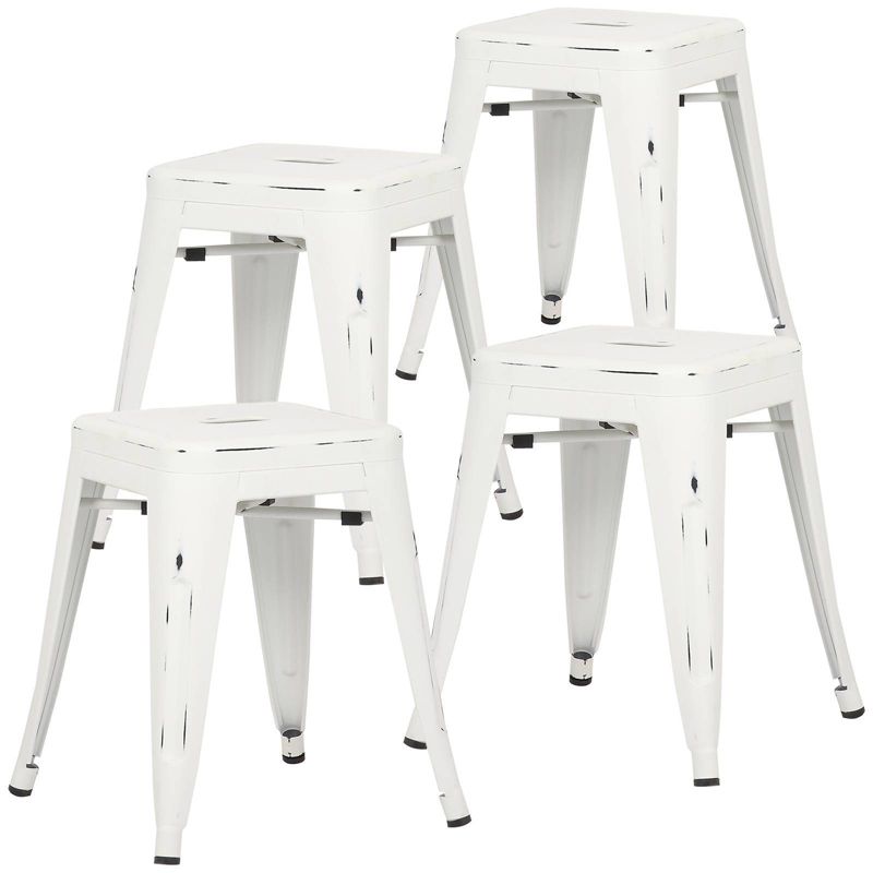 Set of 4 18" Franco Industrial Counter Height Barstools Distressed White - Edgemod