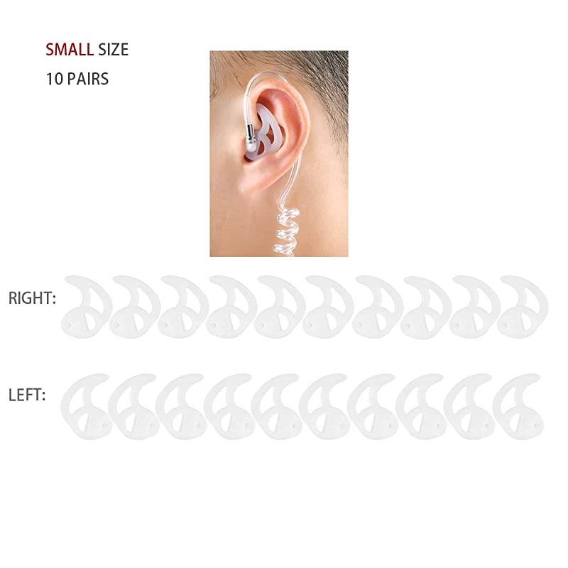 Silicone Fin EarMold AntiSlip Replacement Earbud Tips for Surveillance Earpiece with Coil Tubes White 10 Pair Small