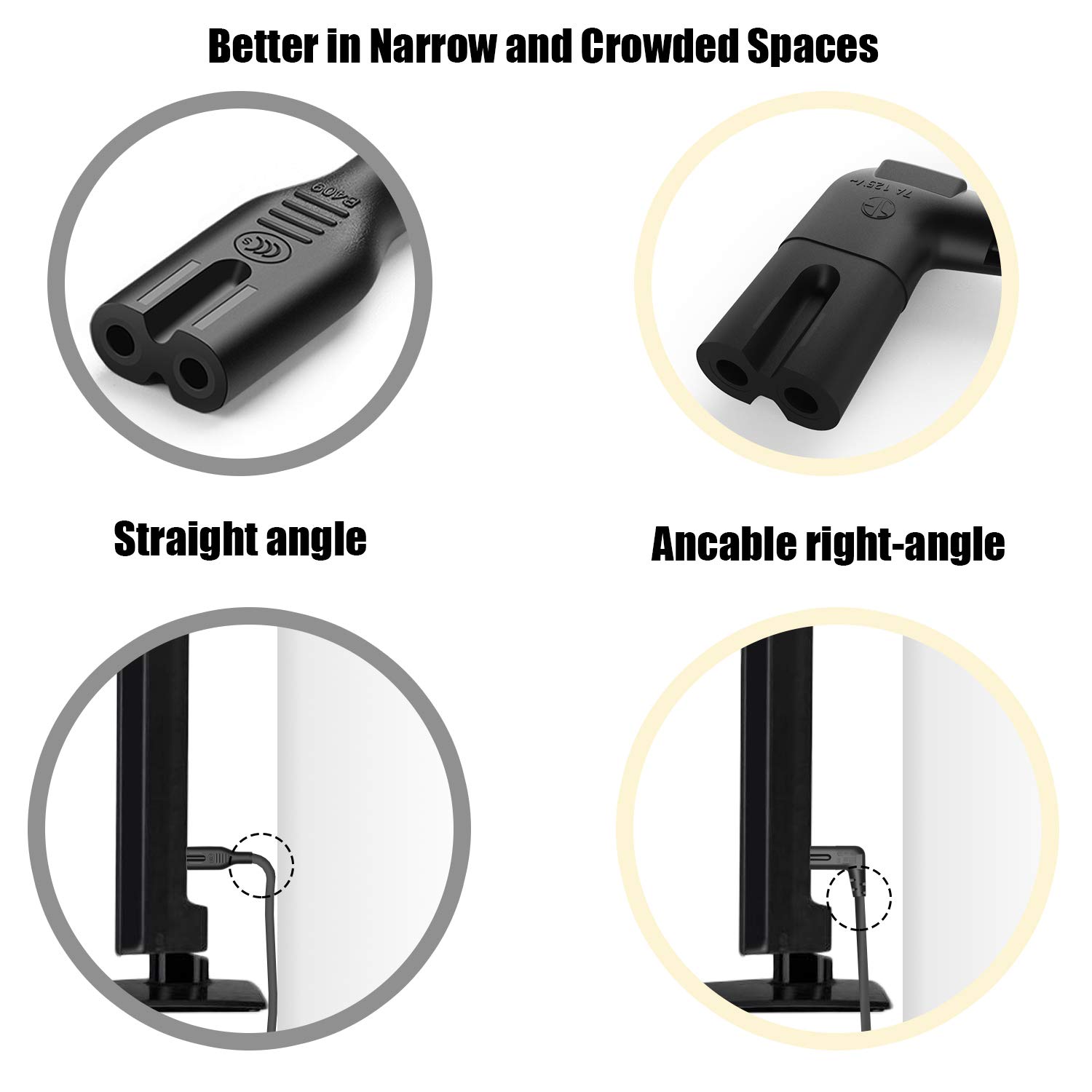 TV Power Cord, Ancable 6-Feet 18AWG 90 Degree Angled 2-Prong to L-Shaped C7 Power Cord for Samsung Philips Toshiba LG Sony Sharp Panasonic Vizio LED Flat TV Sky Box, Sky Plus+ HD Box