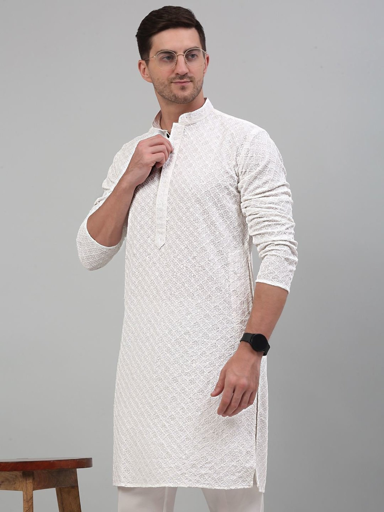 Jompers White Regular Fit Embroidered Kurta Bottom Set