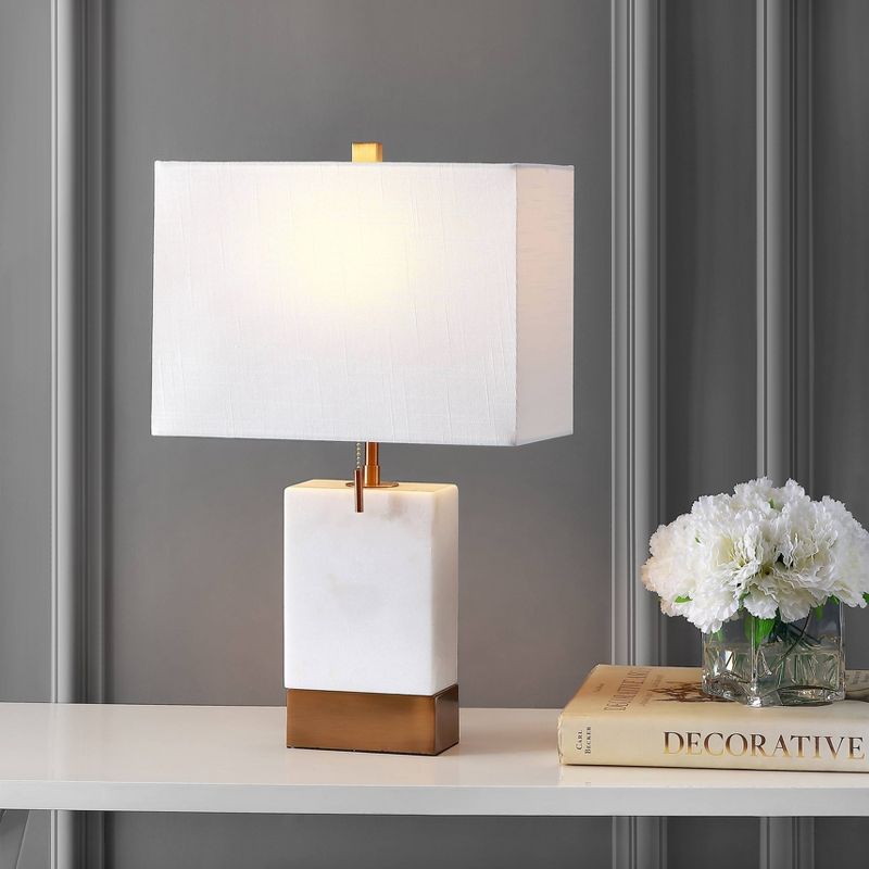 22.5" Marble and Iron Trevor Modern Console Table Lamp (Includes LED Light Bulb) White and Gold - Jonathan Y