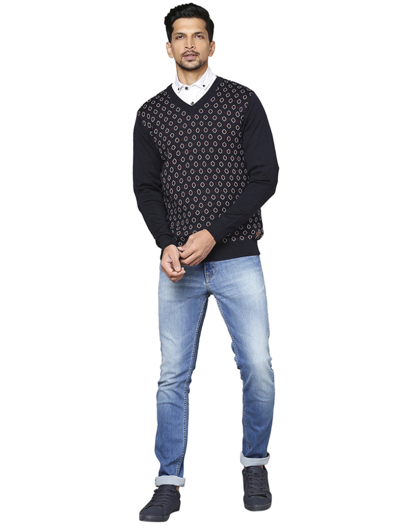 Raymond Blue  Regular Fit Printed Sweaters