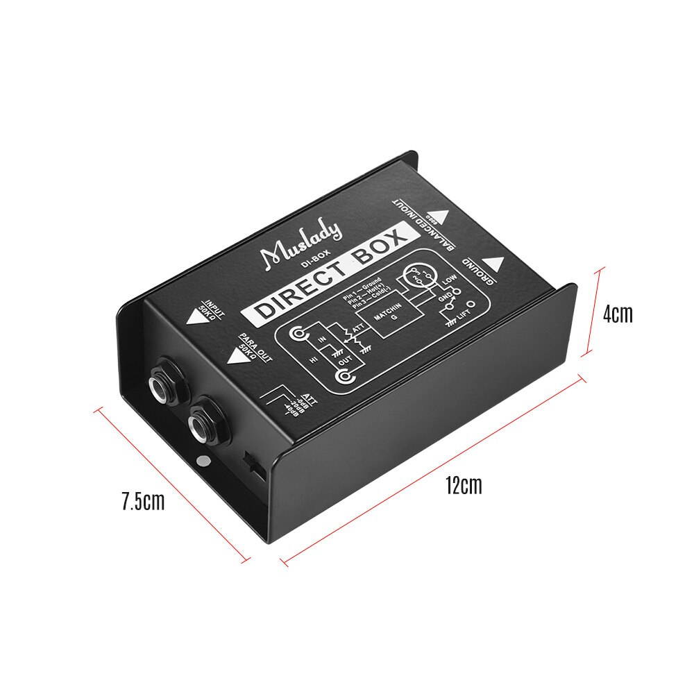 Muslady Single Channel DI Box Direct Injection Audio Box Signal Converter with XLR TRS Interfaces for Electric Guitar Bass Live (1pcs)