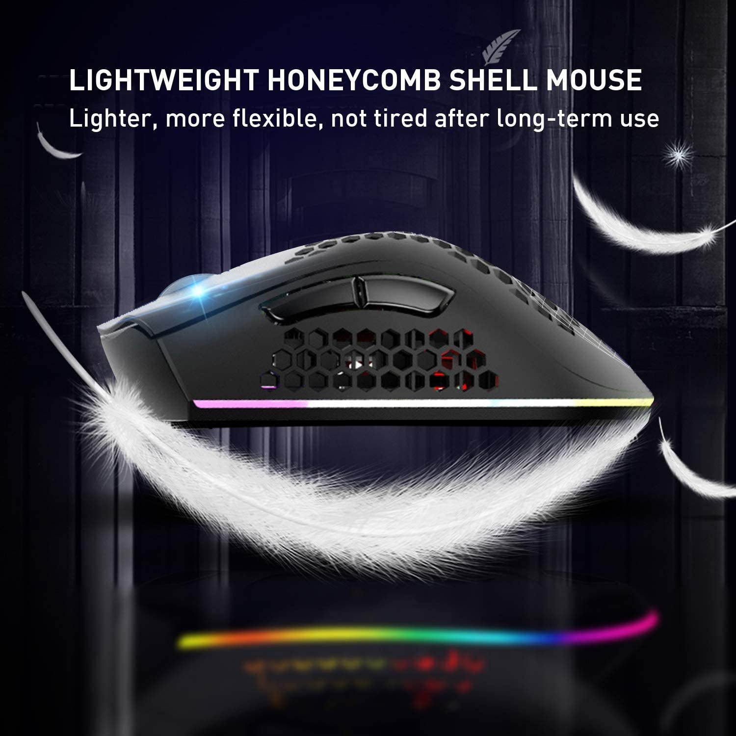 Mashiro Wireless Gaming Mouse Wireless Honeycomb Mouse 7 Programmed Buttons with Silent Click USB Receiver Ergonomic RGB Optical Sensor Lightweight Honeycomb Shell Mouse for Computer Laptop PC