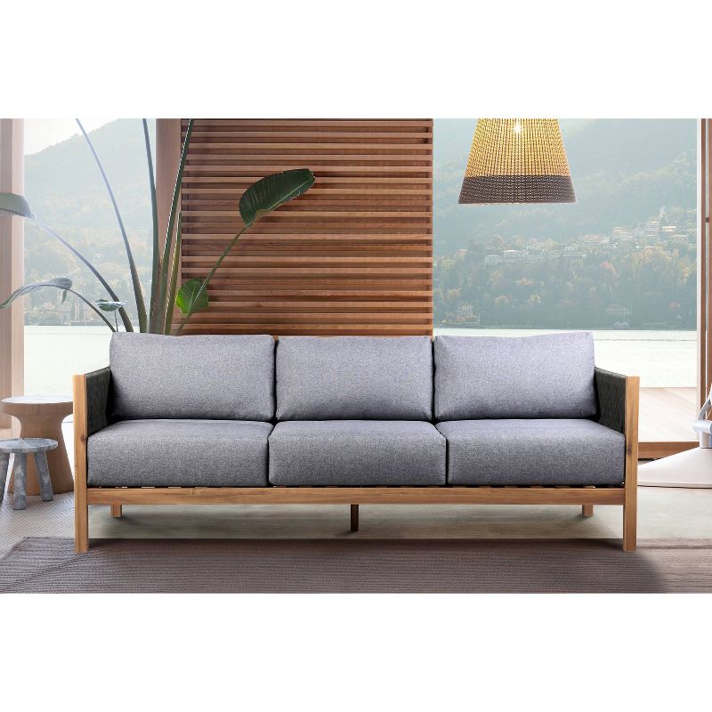 Sienna Outdoor Eucalyptus Sofa in Teak Finish with Gray Cushions - Armen Living