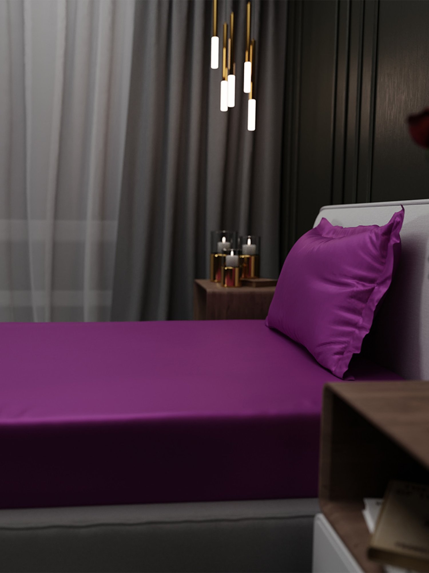 Stoa Paris Purple 300 TC Polyester Single Fitted Sheet with 1 Pillow Cover