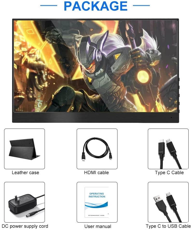 Portable Monitor 13.3 Inch HD 1080 with Type-C/USB-C Mini HDMI Port, Computer Gaming Display Monitors for Mac PS3 PS4 Raspberry Pi Xbox One Laptop Camera Eye Care Screen Include Smart Cover