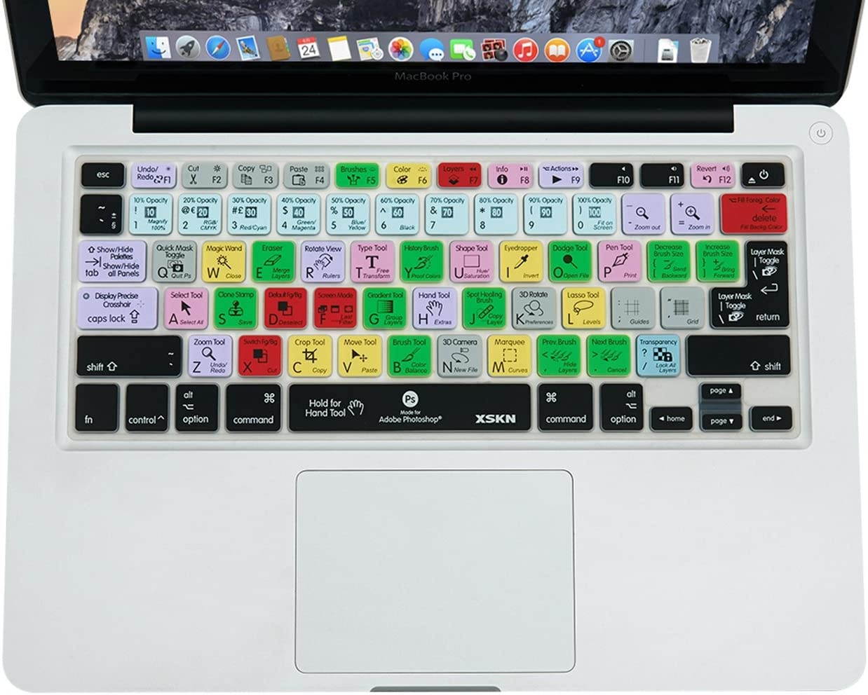 XSKN Adobe Photoshop CC Shortcuts Silicone Keyboard Skin Hotkeys PS Keyboard Cover for MacBook Air 13 & MacBook Pro 13 15 17, Retina (US/European ISO Keyboard)