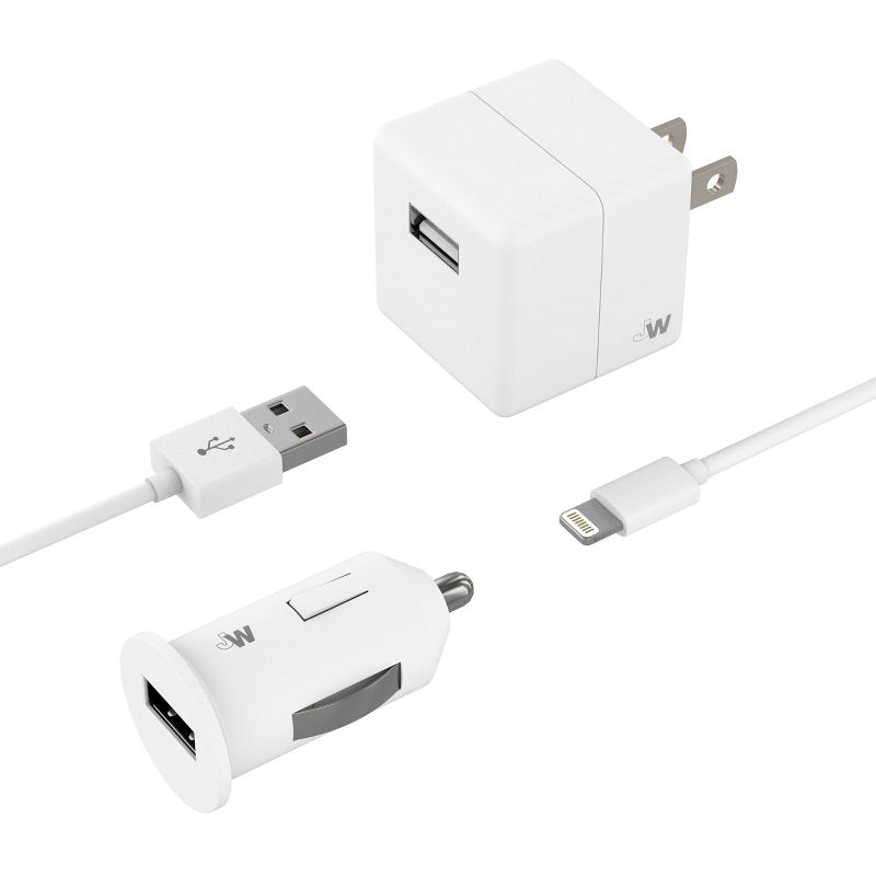 Just Wireless 1A/5W 1-Port USB-A Car & Home Charger  with 5ft TPU Lightning to USB-A Cable - White