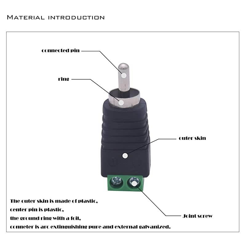 Solderless Adapter Converter Connectors,Male Plug Connectors Cable Audio Adapter to AV Screw Terminal Connector (6pack)