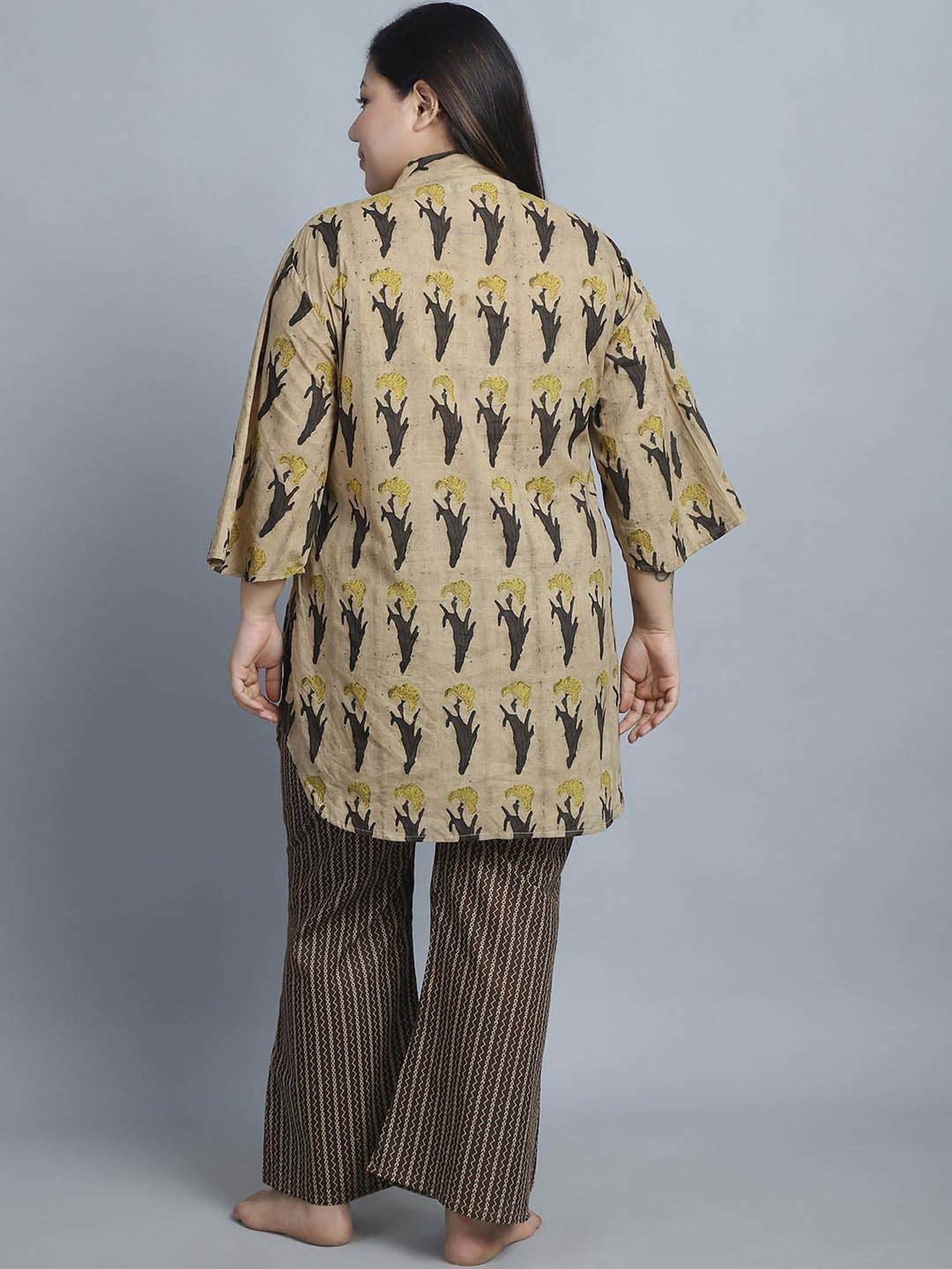 TAG 7 Brown Cotton Printed Top Pyjamas Set