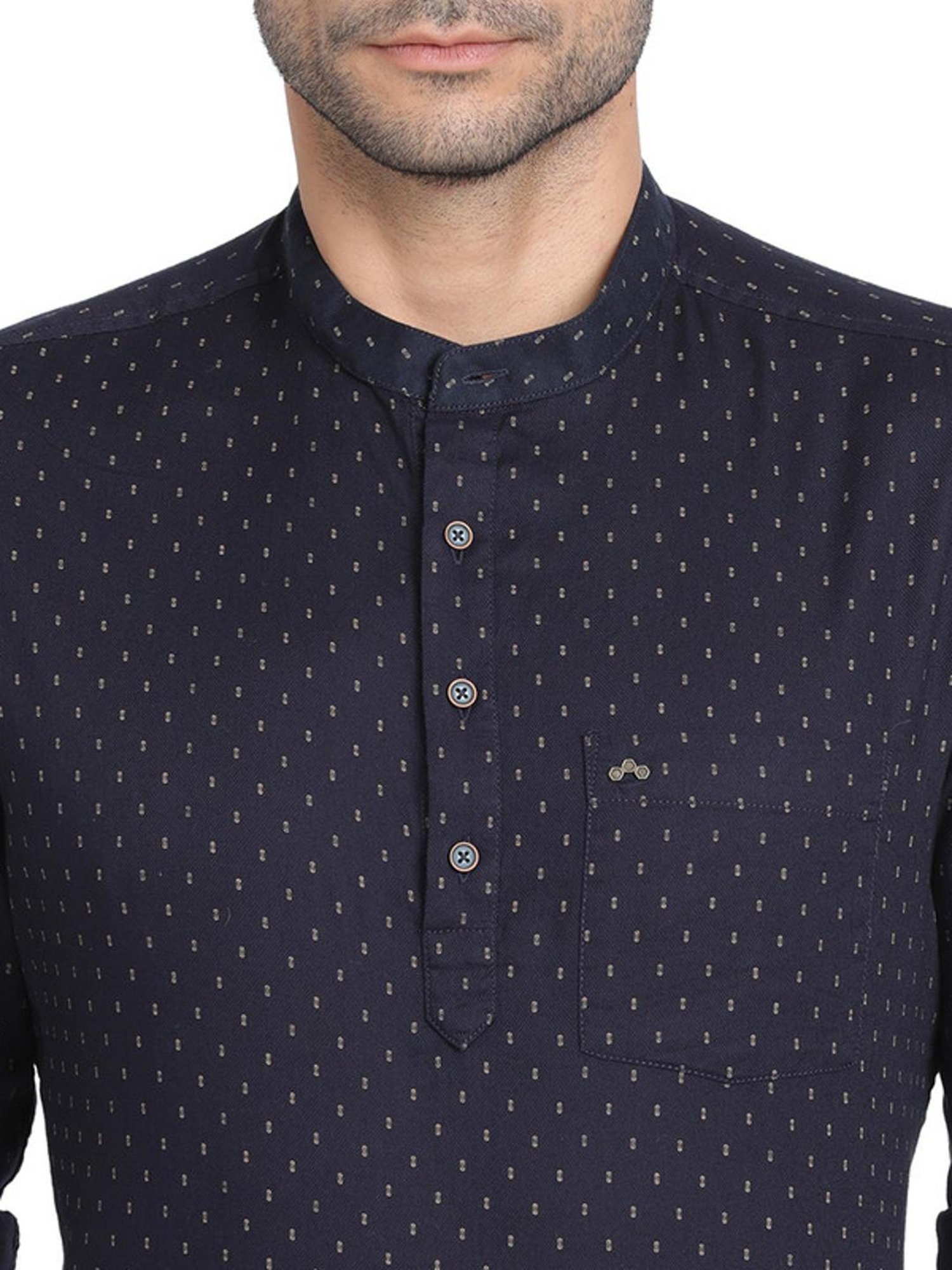 Turtle Navy Cotton Slim Fit Printed Shirts