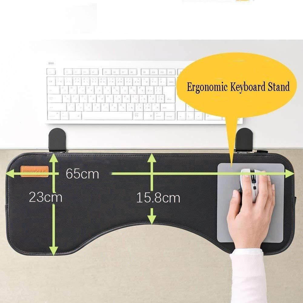 Ergonomic Desk Extender Clamp On Keyboard Tray Under Desk Adjustable Mouse and Keyboard Tilted Tray Table Mount Armrest Shelf Stand Slide Computer Elbow Arm Support