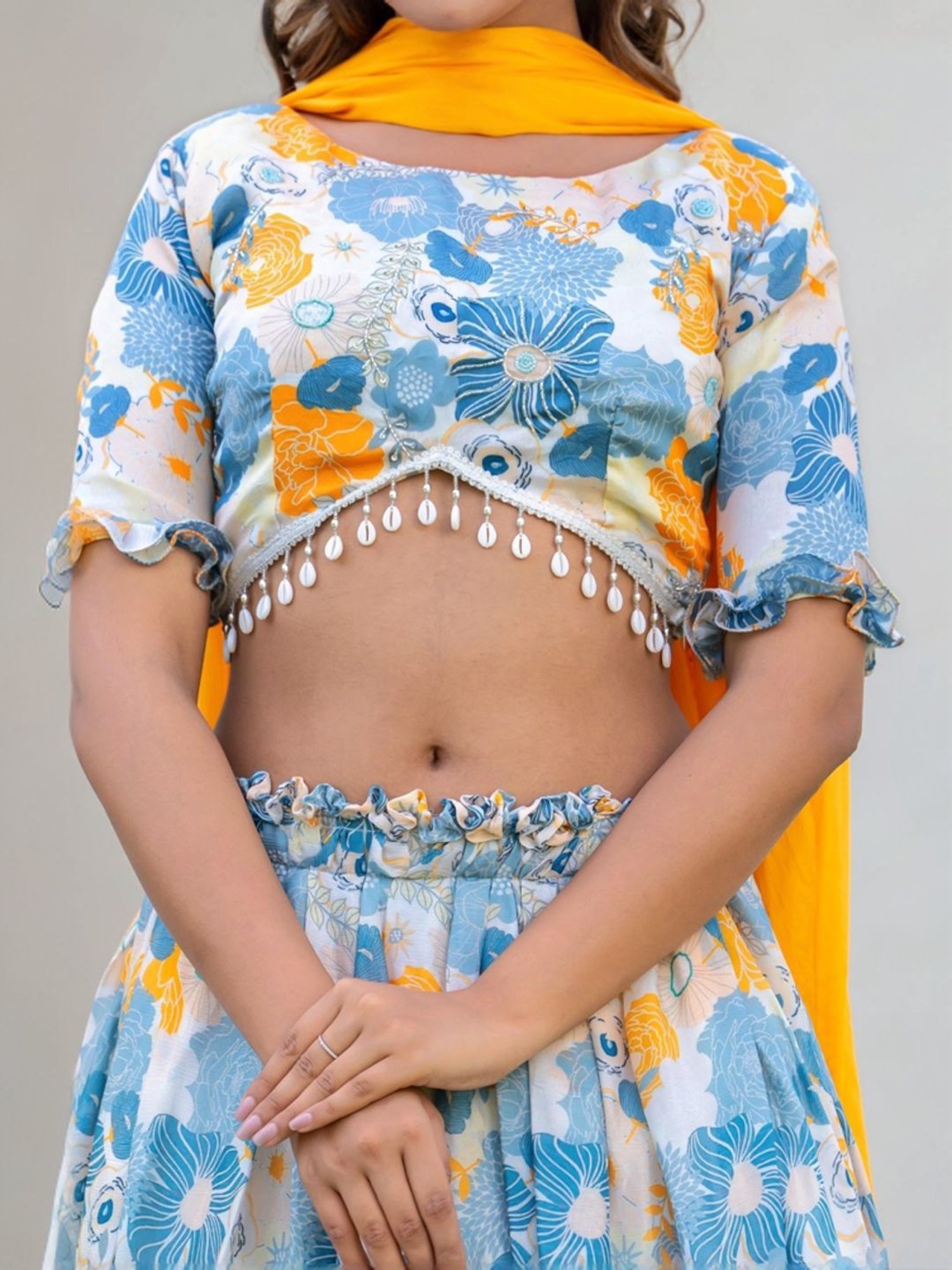 HOUSE OF JAMOTI Blue Printed Lehenga Choli Set With Dupatta