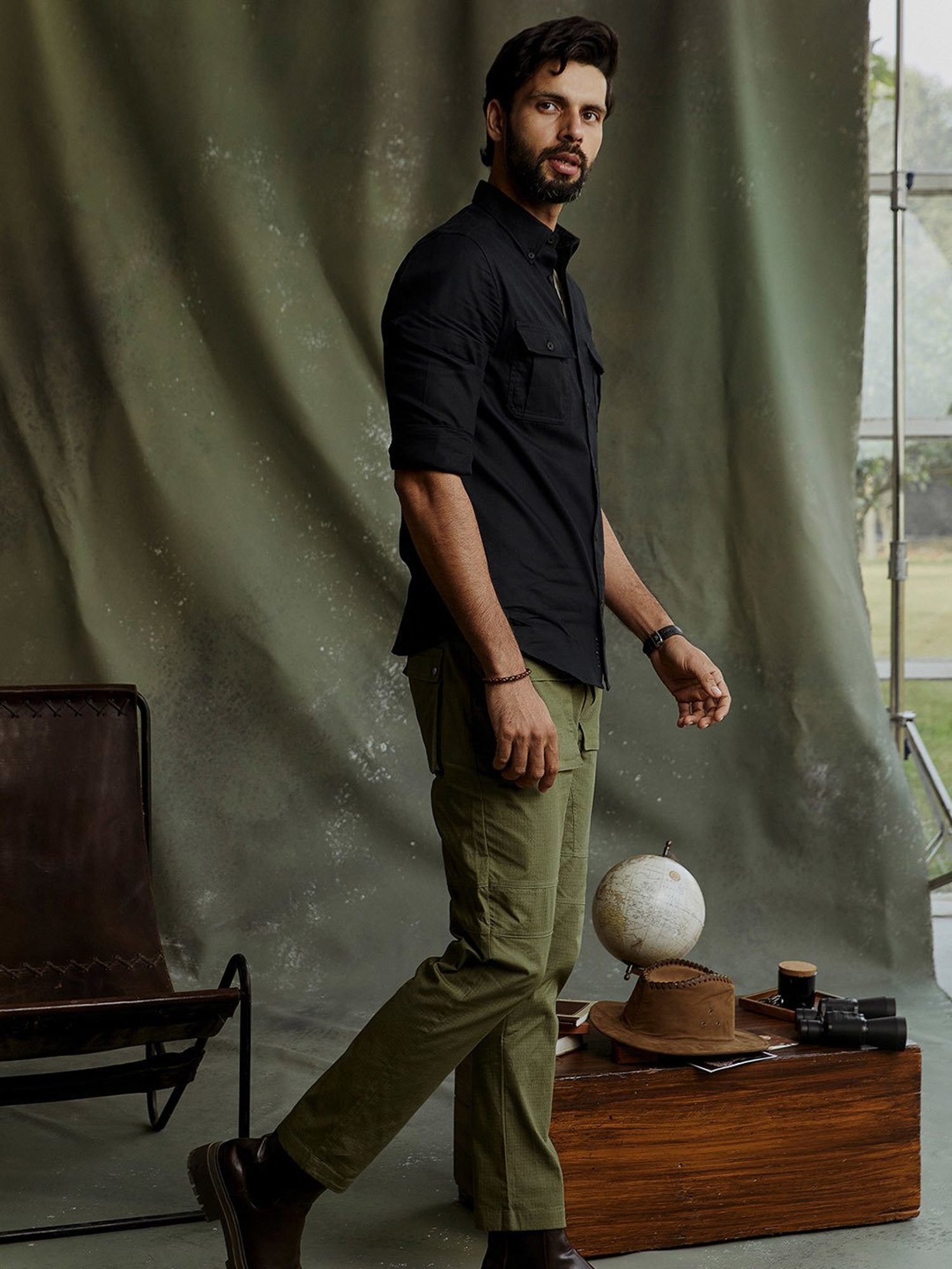 ANDAMEN Black Regular Fit Cotton Shirt