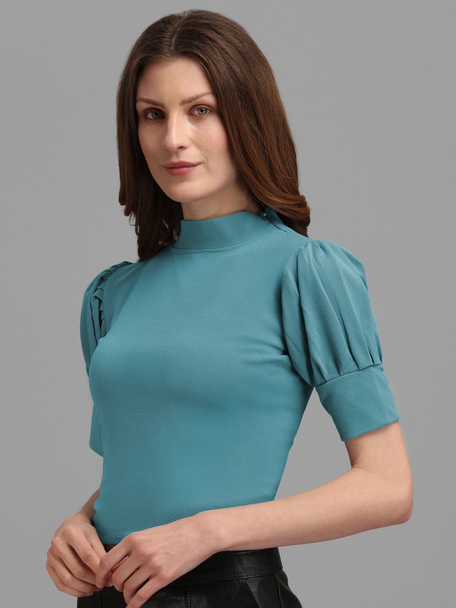 PURVAJA Turquoise Regular Fit Crop Top