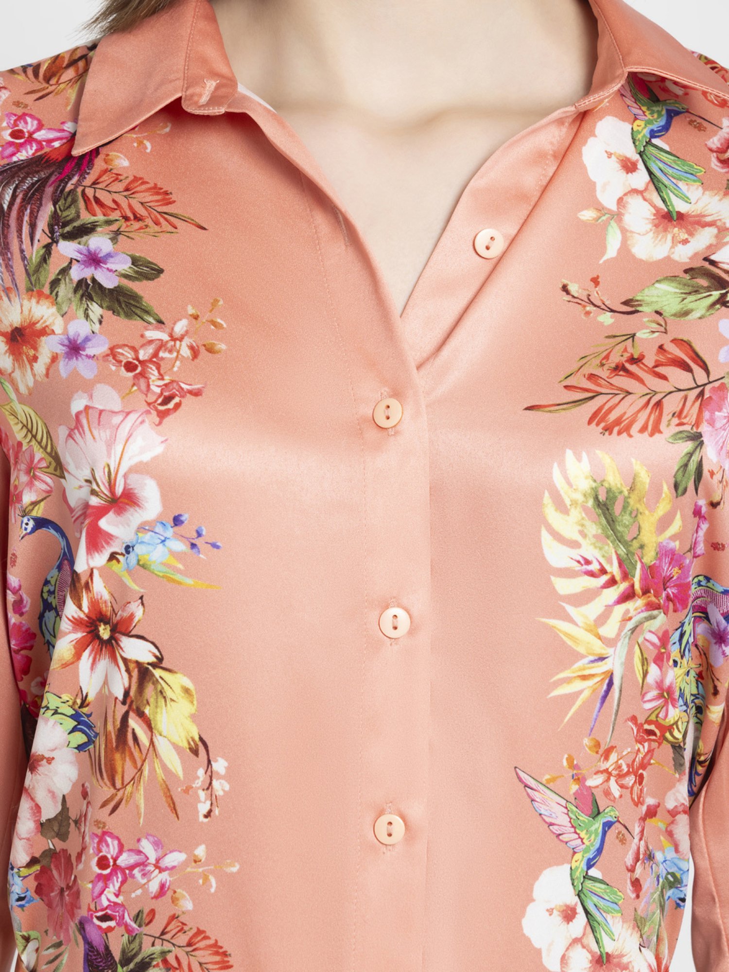 SHAYE Coral Floral Print Top