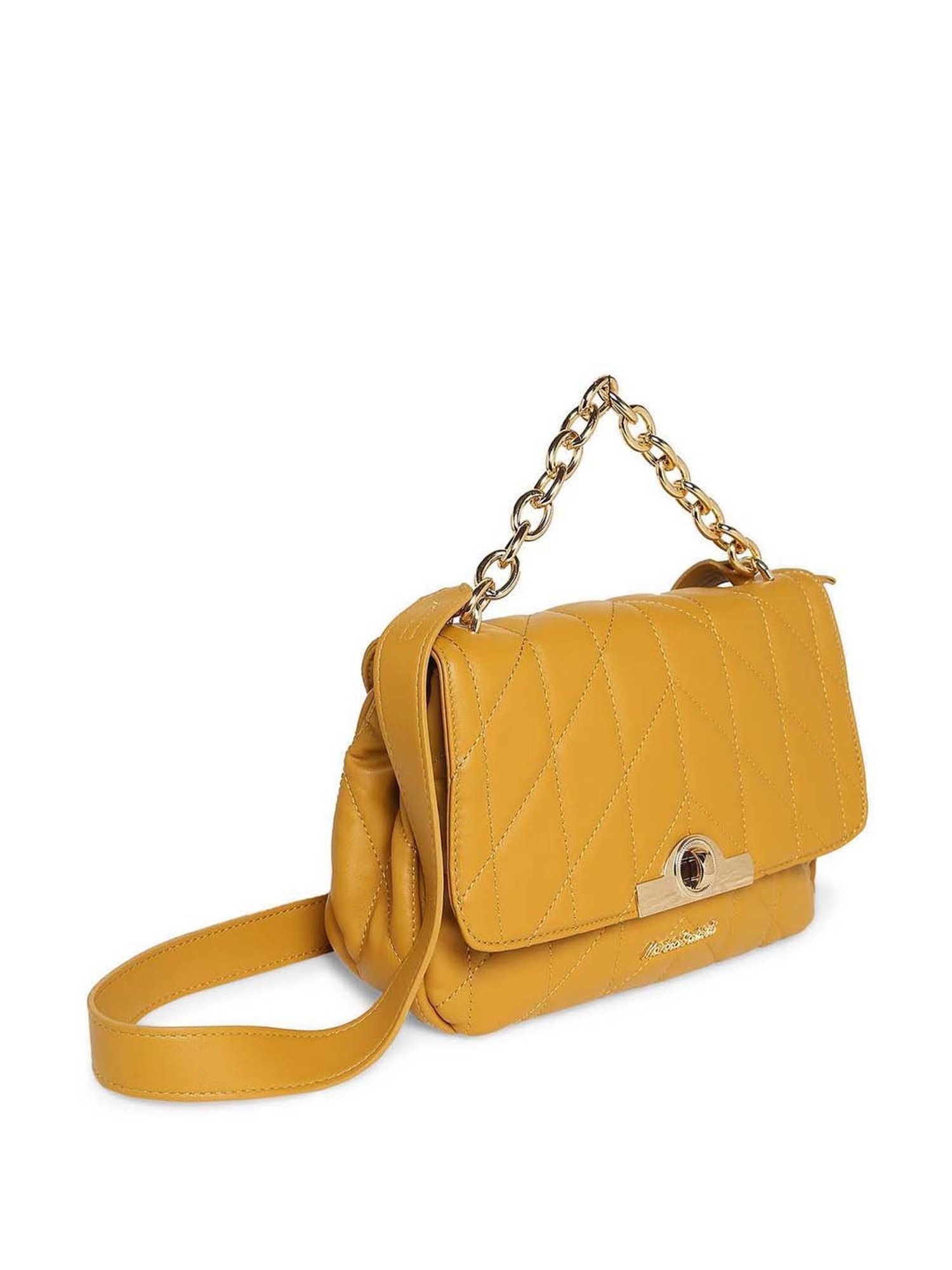 Marina Galanti Yellow Quilted Medium Satchel Handbag