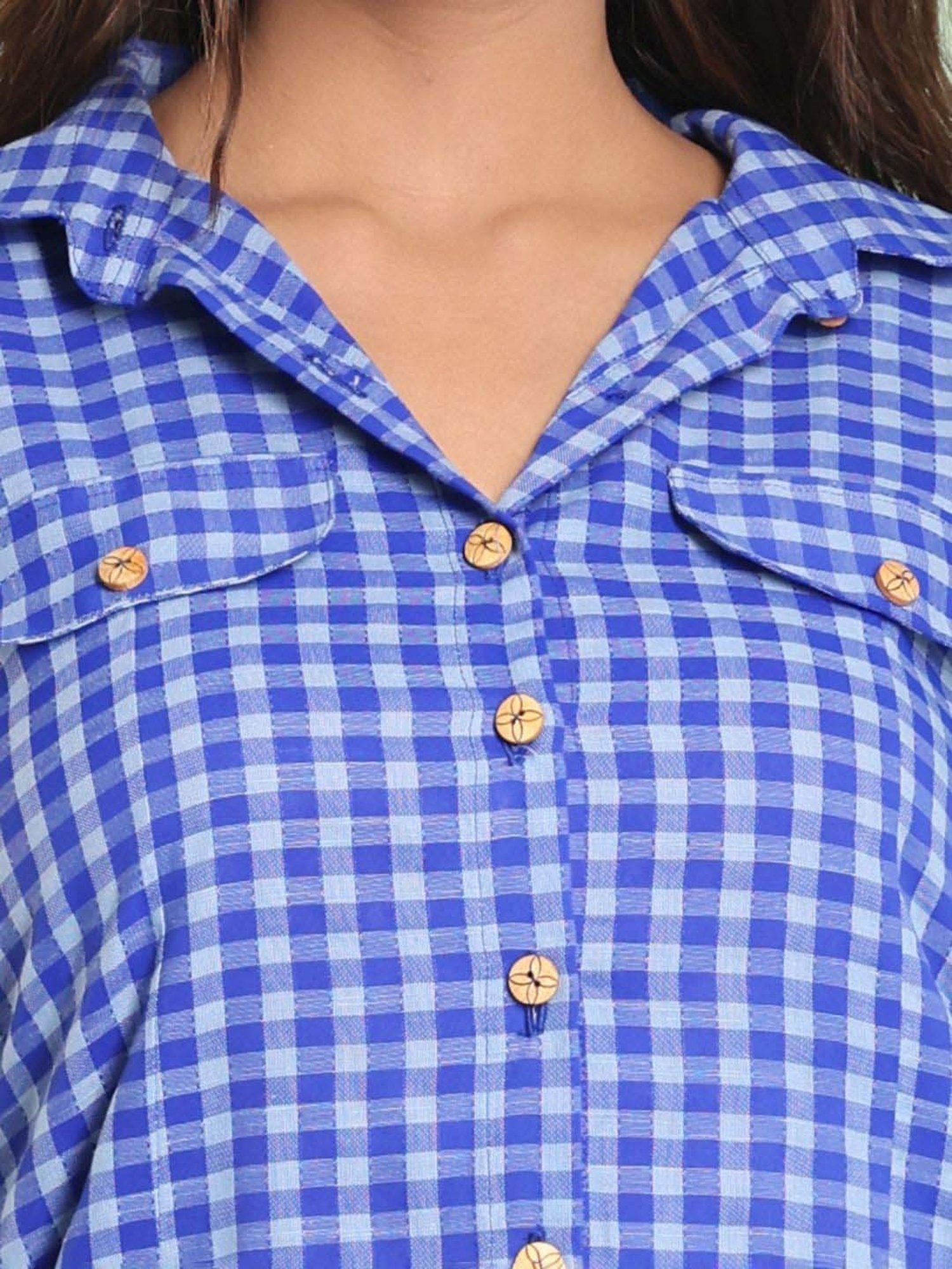 CHARUKRITI Blue Chequered A Line Kurti