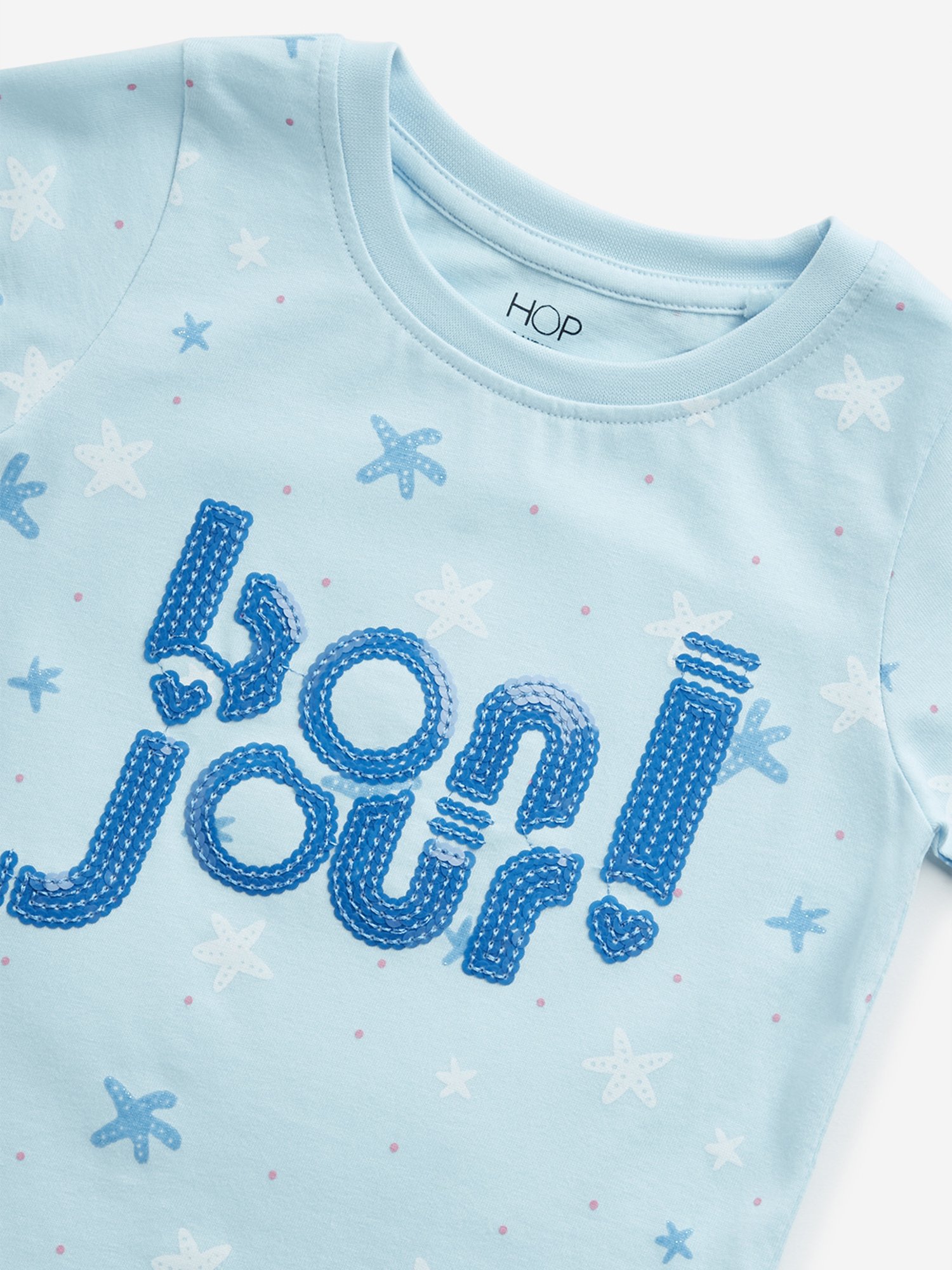 HOP Kids by Westside Blue Embellished Text Design Cotton T-Shirt