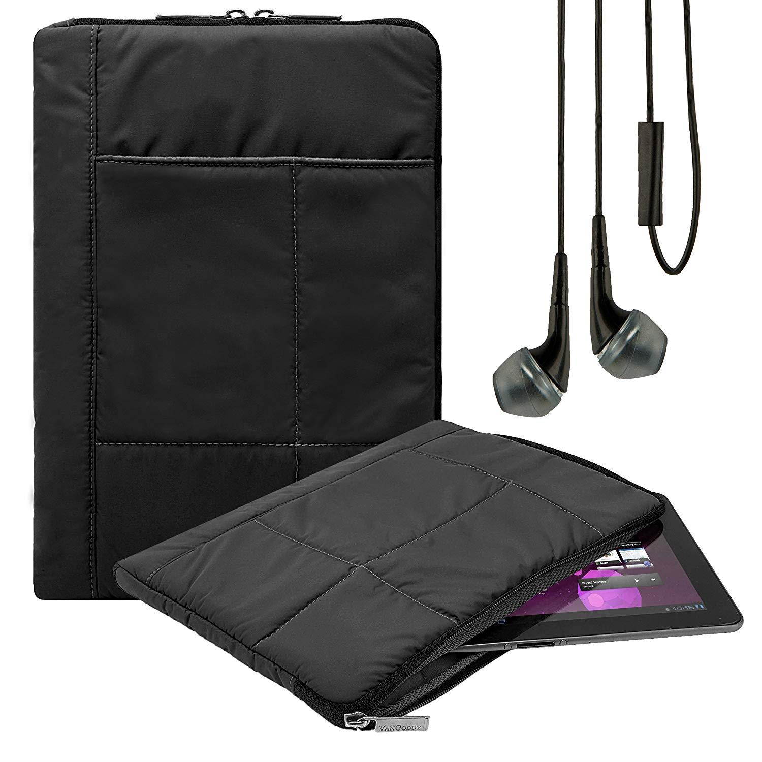 Pillow Zippered Sheen Quilted Sleeve [BLK] For Nextbook Flexx/Nextbook 10.1/NeuTab N10/Nokia Lumia 2520 10.1-inch + Earbuds