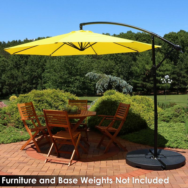 Sunnydaze Outdoor Steel Cantilever Offset Patio Umbrella with Air Vent, Crank, and Base - 9' - Sunshine