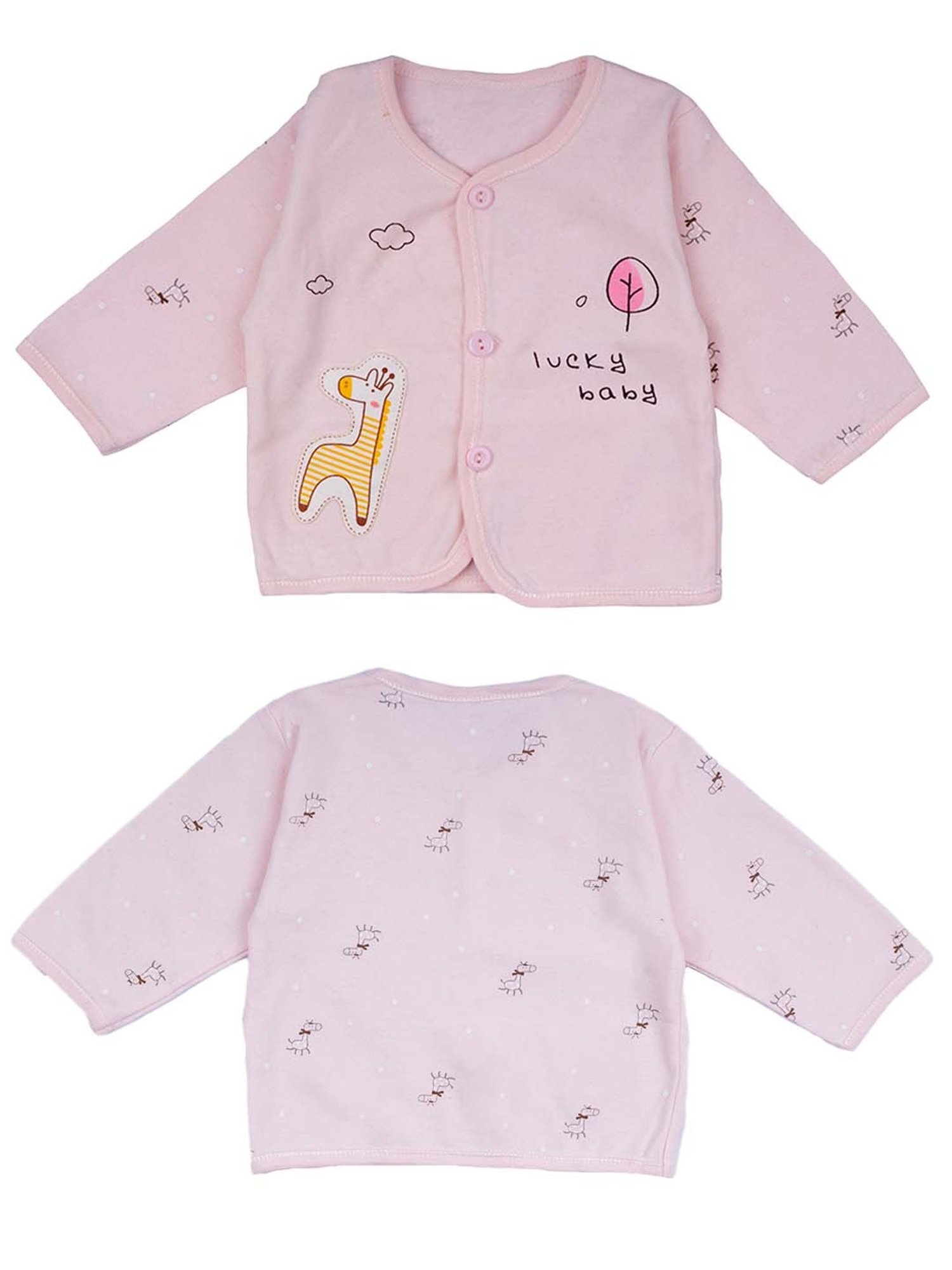 Baby Moo Kids Pink Printed Full Sleeves T-Shirt Set