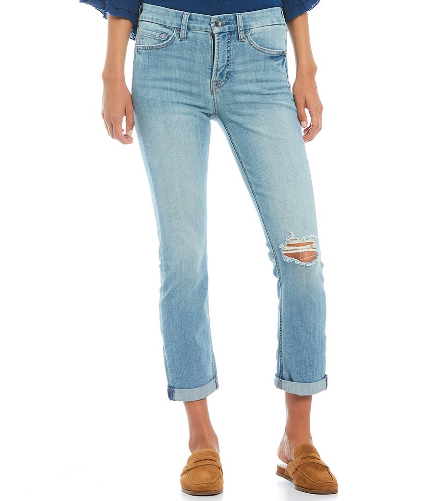 JEN7 by 7 for All Mankind Destruction Detail Roll Up Hem Slim Boyfriend Jeans
