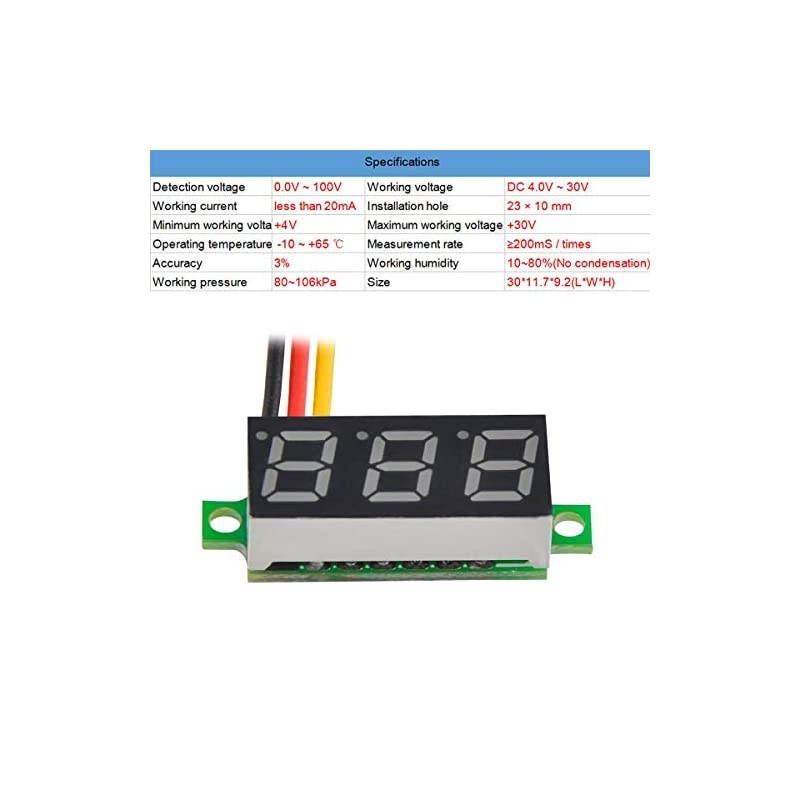 5pcs Mini Digital Voltmeter DC 028 Inch ThreeLine DC 0100V Mini Digital Voltmeter Gauge Tester LED Display Reverse Polarity Protection and Accurate Pressure Measurement 5 Colours
