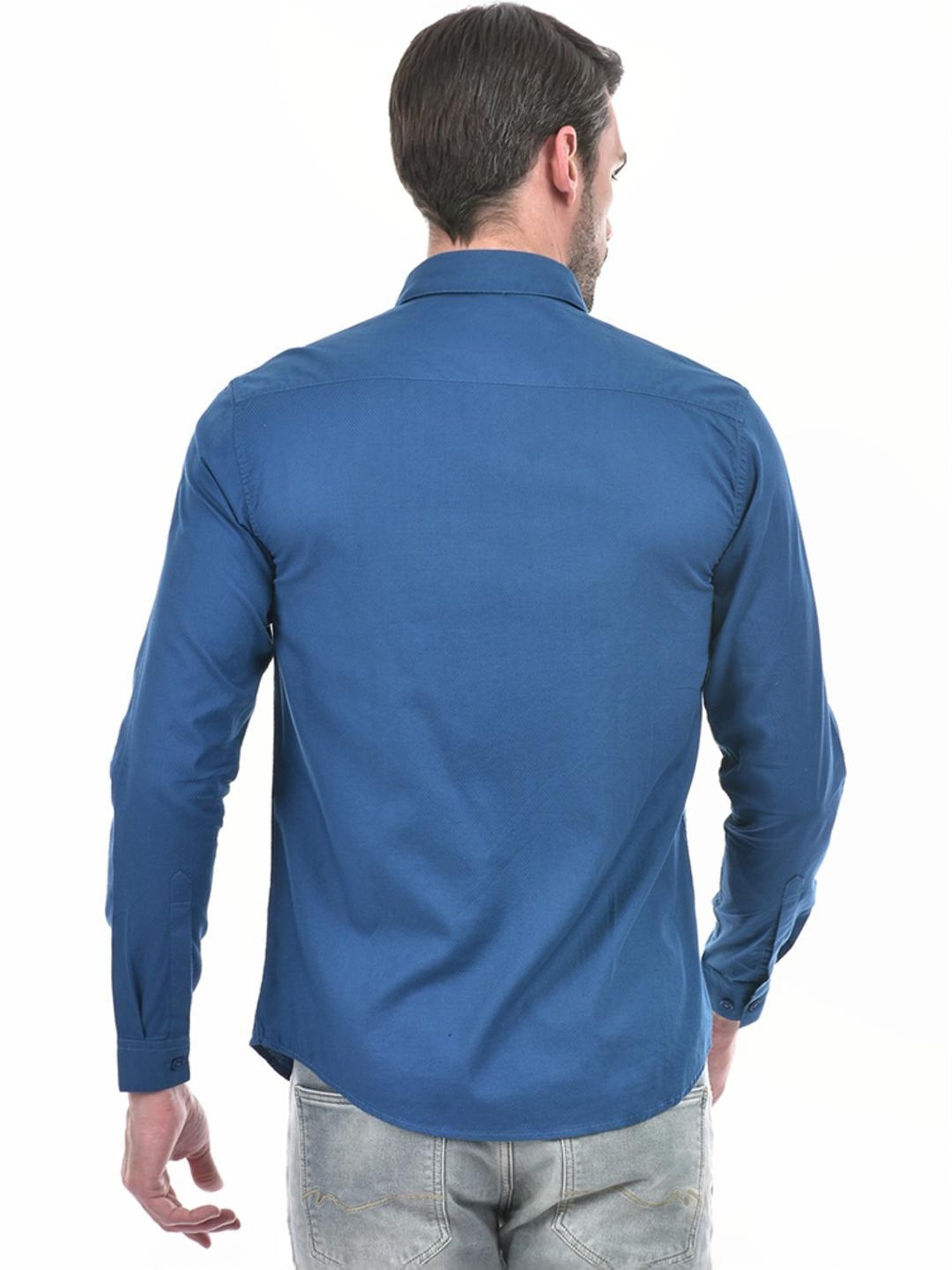 Numero Uno Marine Blue Cotton Slim Fit Shirt