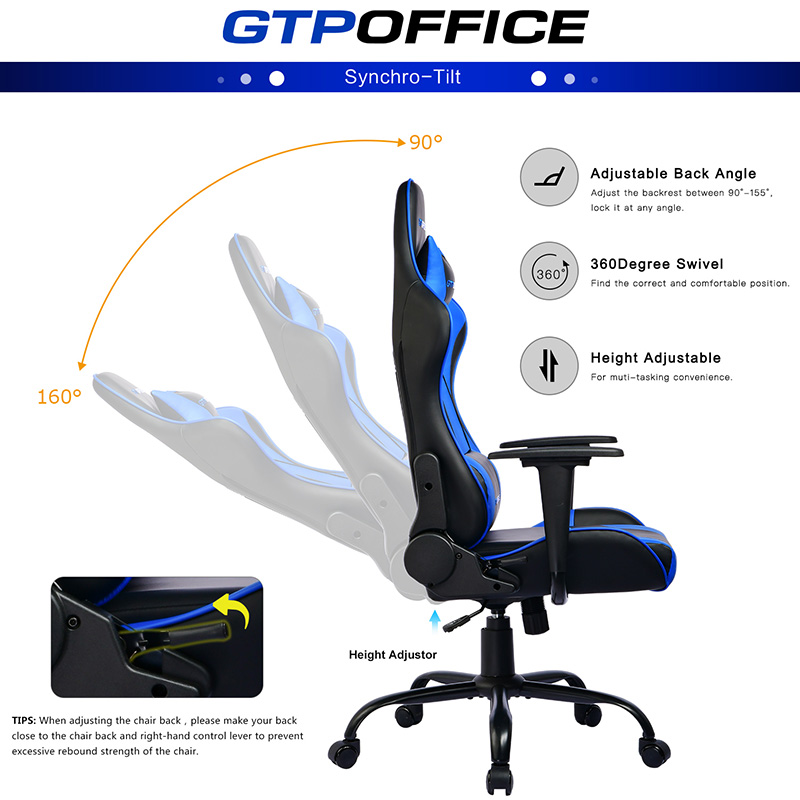 GTRACING Gaming Chair Massage Office Computer GTPOFFICE Series Racing Chair for Adult Reclining Adjustable Swivel Leather Chair High Back Desk Chair Headrest and Massage Lumbar Support Cushion