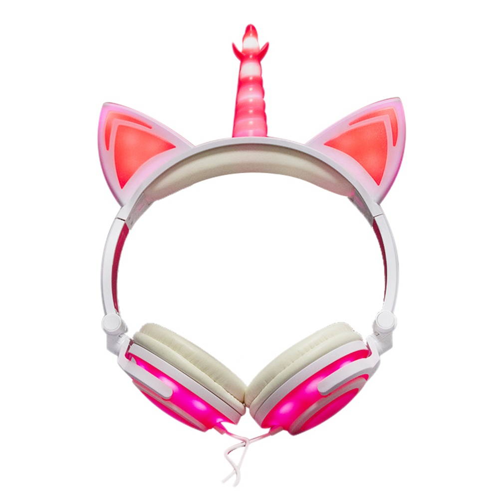 LX-UR107 Foldable Cat Ear Headphone Flashing LED Lights for PC Laptop 3.5mm AUX Rechargeable Over-ear Headset Adjustable Headband Kids Earphone