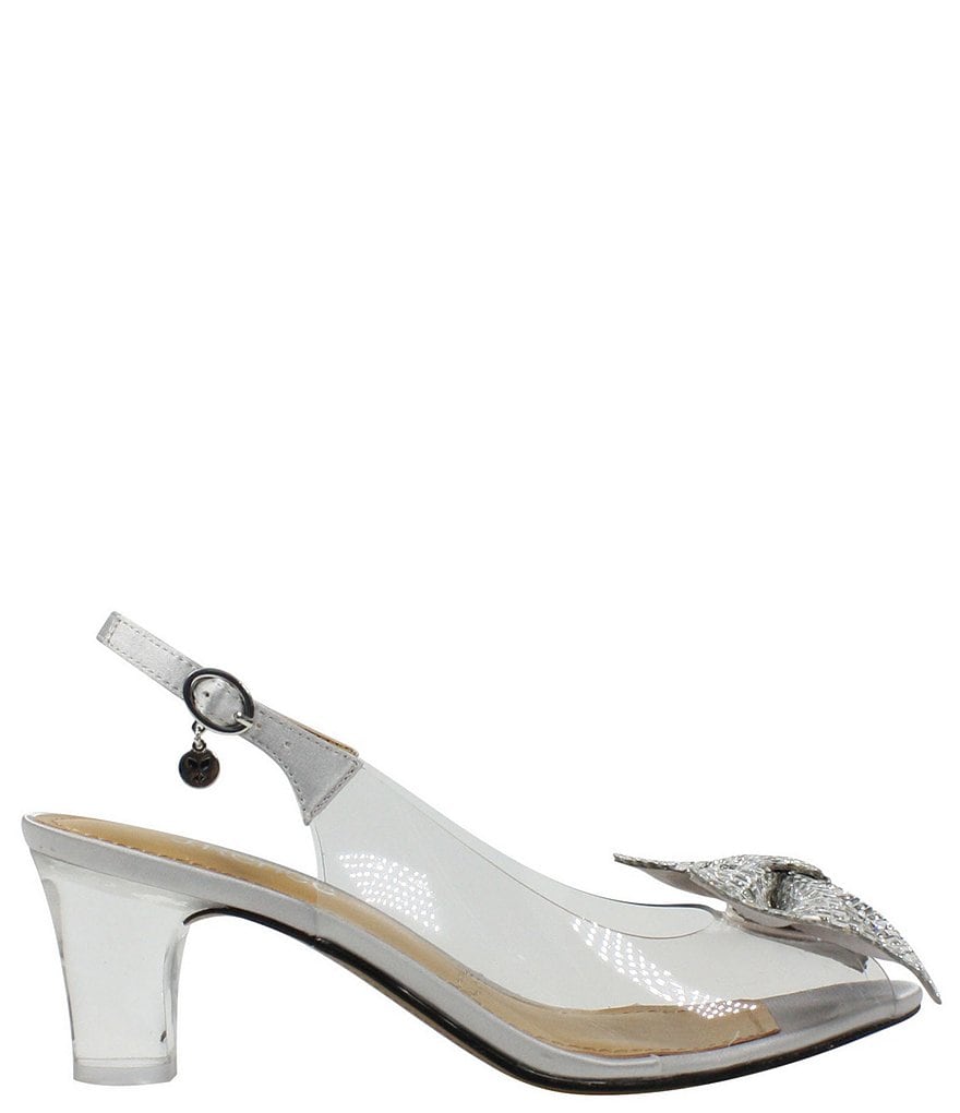 J.Renee Ramillo Rhinestone Studded Bow Detail Peep Toe Slingback Pumps