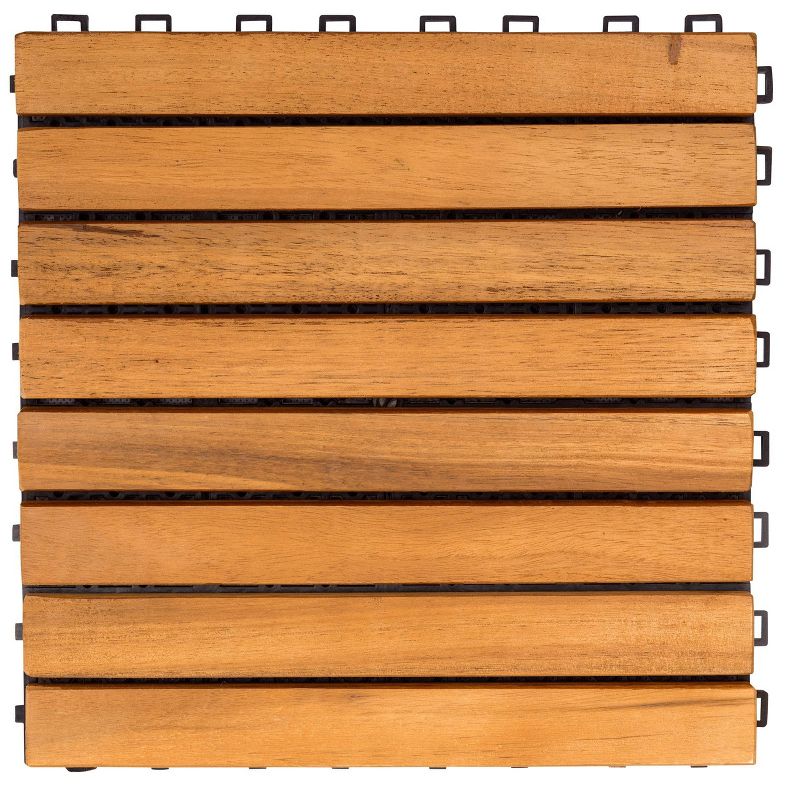 Vifah 8 Slat Acacia Interlocking Deck Tile - Brown (Set of 10)