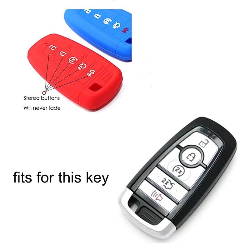 Red Blue Silicone Car Key Fob Cover Fits 2017 2018 2019 Ford Mustang Fusion Explorer Ford Taurus F250 F350 Smart Key 5 Button Remote Start 1Pcs Blue 1Pcs Red