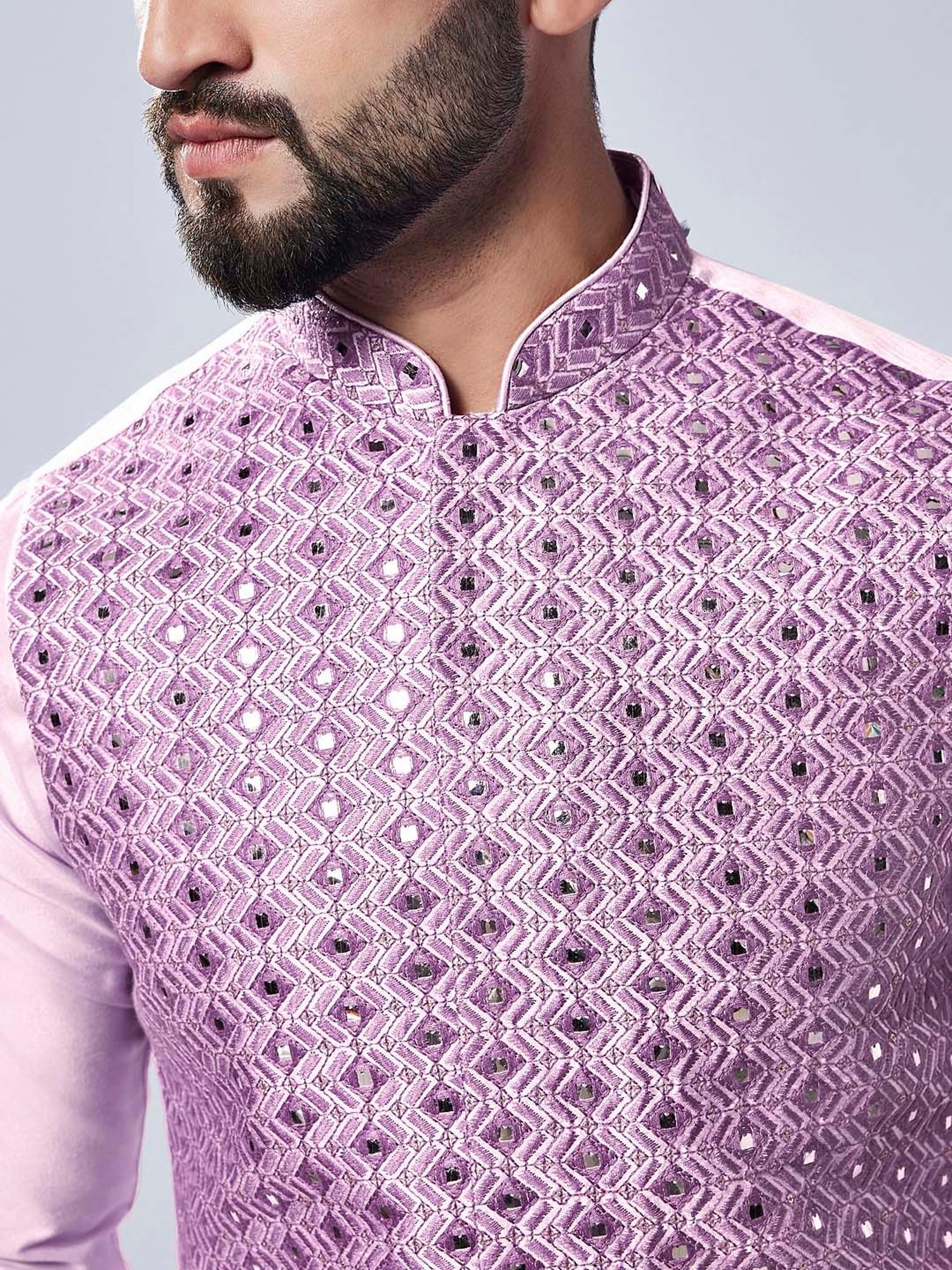 KISAH Lavender Regular Fit Embellished Nehru Jacket
