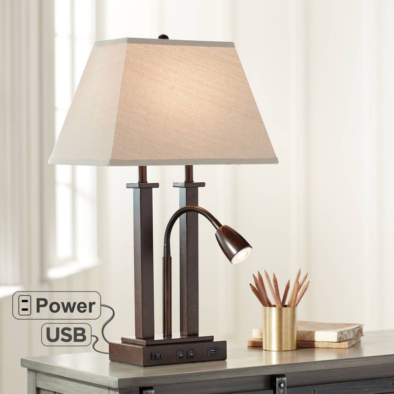 23" Iron/Seeded Glass Axel Farmhouse Industrial Task Lamp (Includes LED Light Bulb) Black - JONATHAN Y