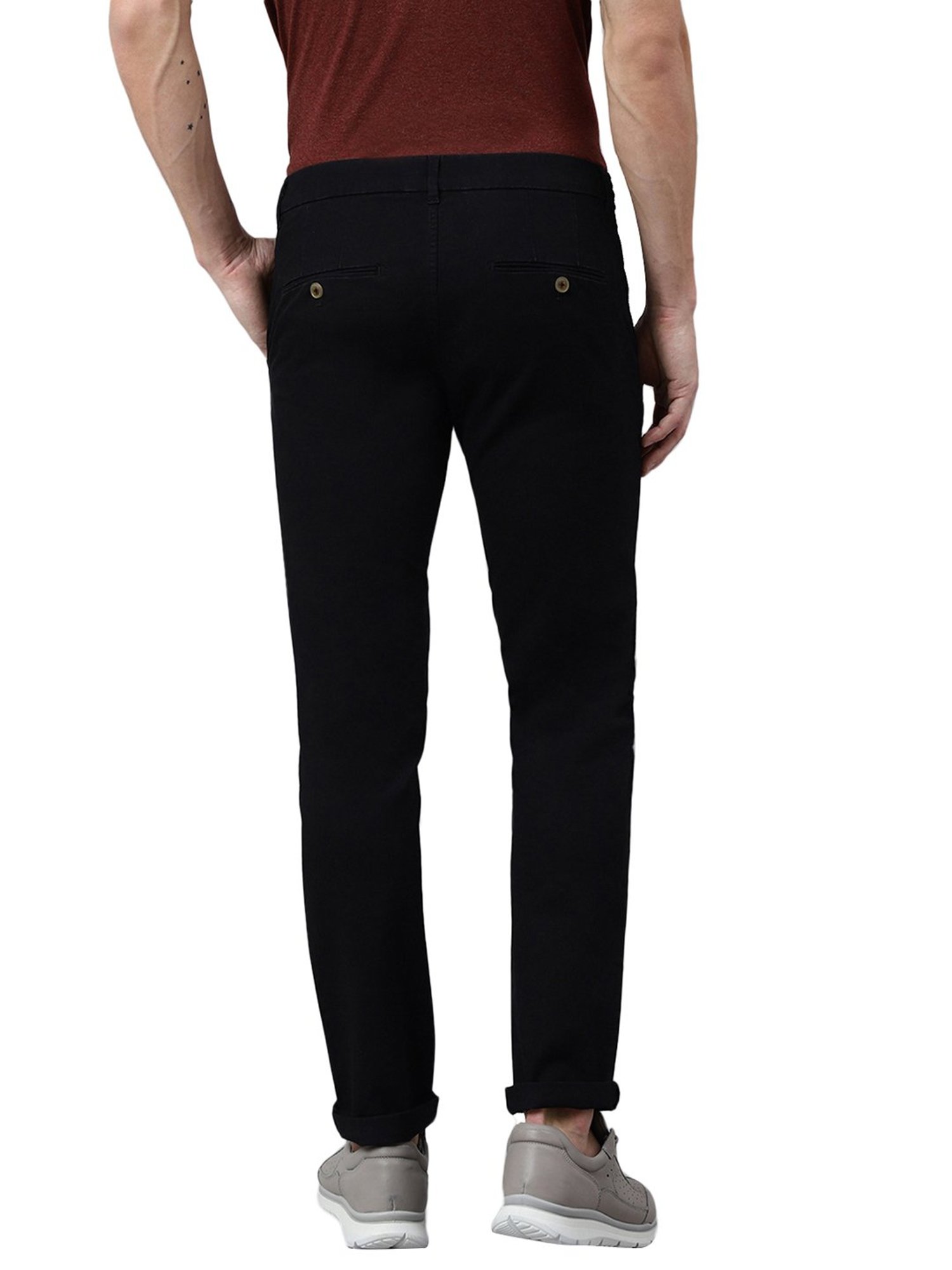 Woods Black Regular Fit Flat Front Trousers
