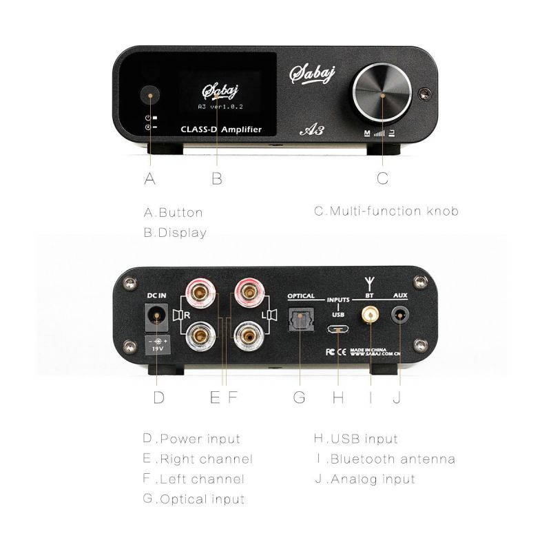 Sabaj A3 80Wx2 Hifi Audio USB DSP Digital Power Amp,Class D Amplifier Bluetooth 4.2 Optical Input Black