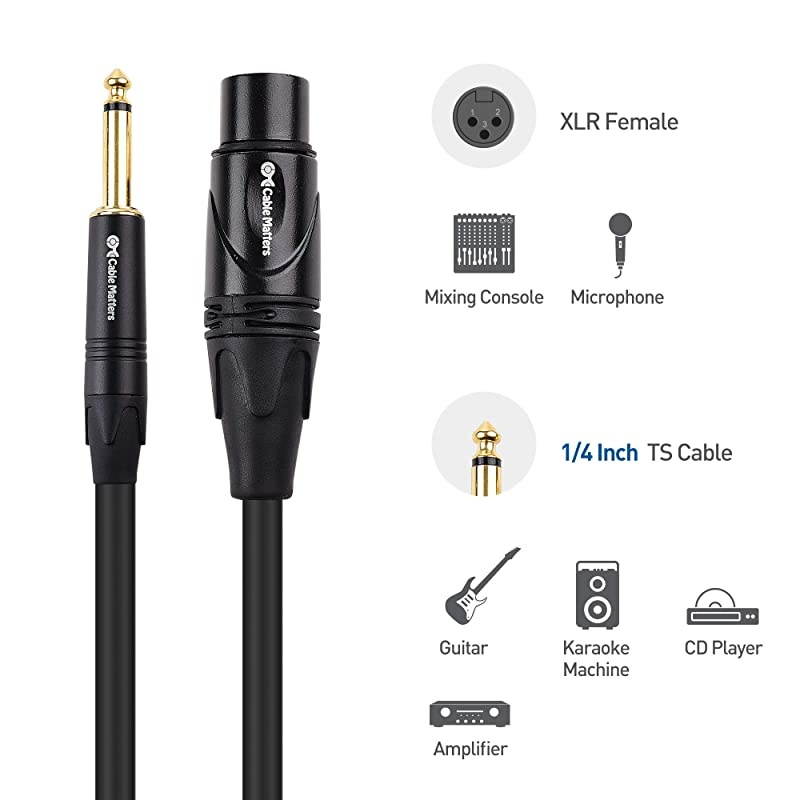XLR to 14 TS Microphone Unbalanced Female XLR to Male 14 635mm TS 6 Feet