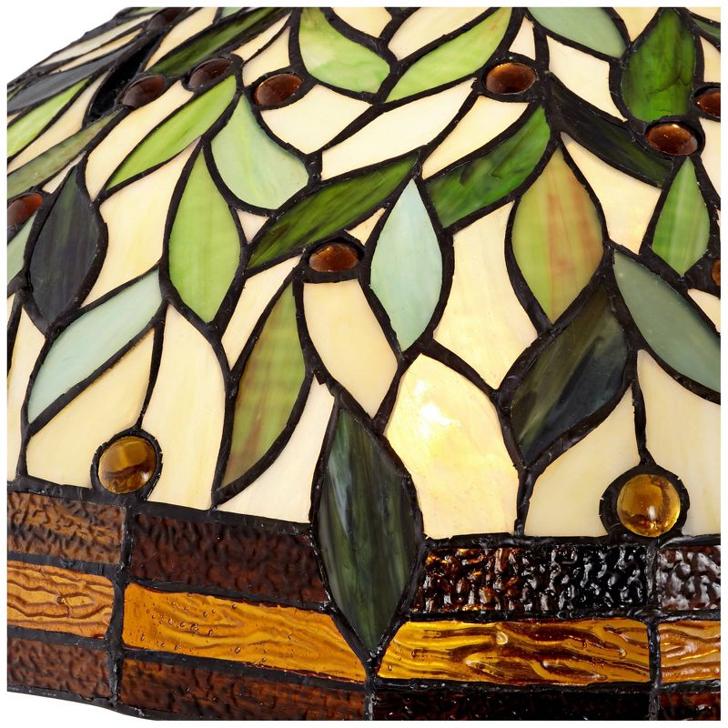 Robert Louis Tiffany Traditional Floor Lamp Bronze Tiffany Style Leaf Pattern Stained Glass Shade for Living Room Reading Bedroom