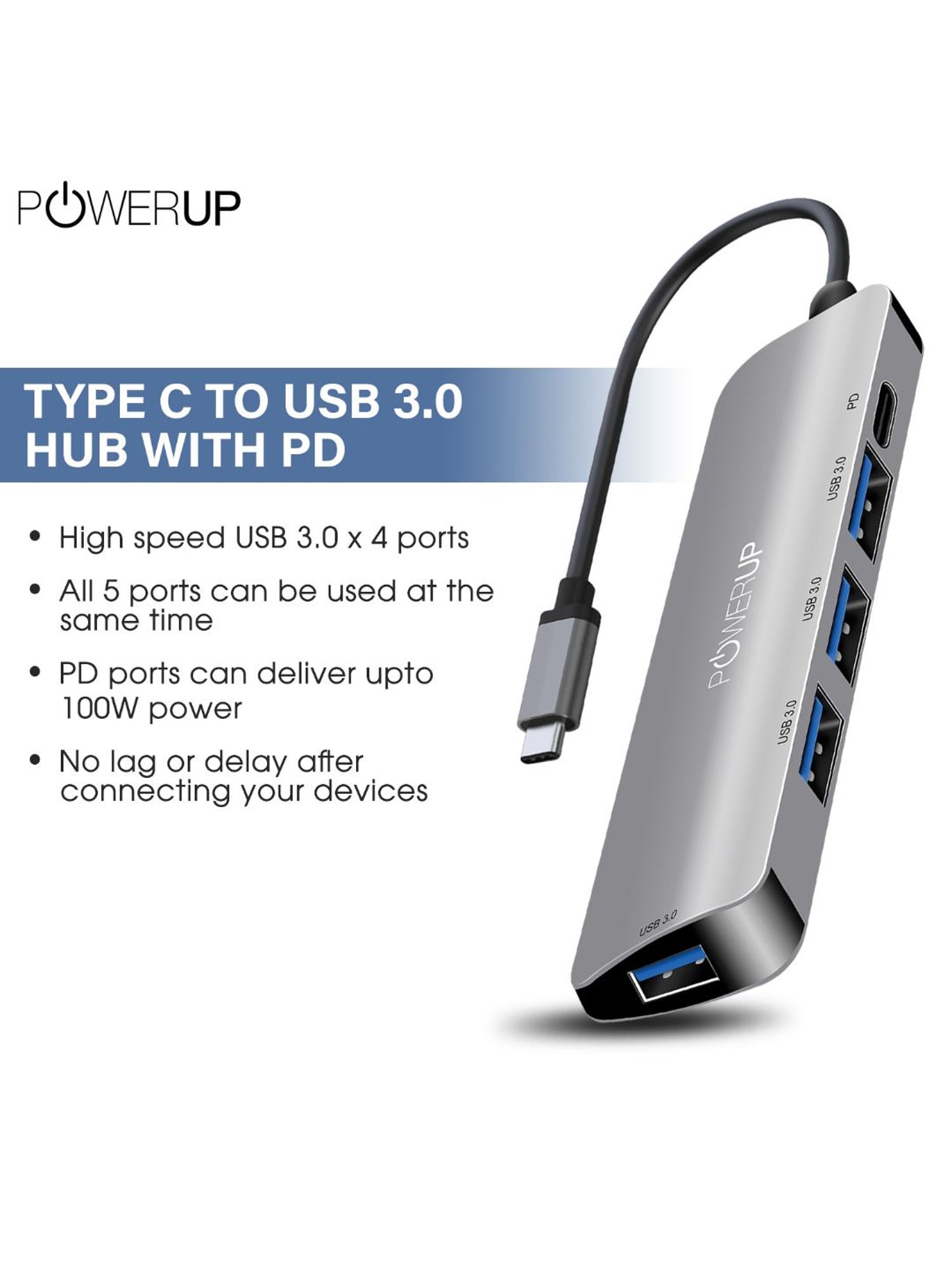 Powerup Elite Micro 5 in 1 Multi-Port Hub Adapter for MacBook Pro (Silver)