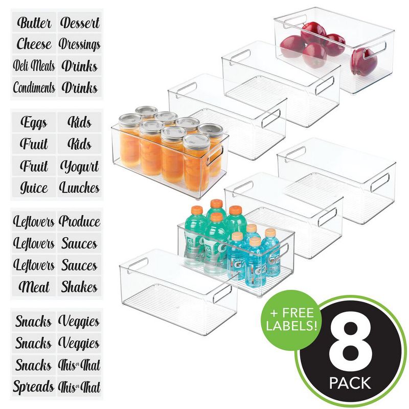 mDesign Plastic Food Storage Organizer Bin with Labels, Set of 9 - Clear