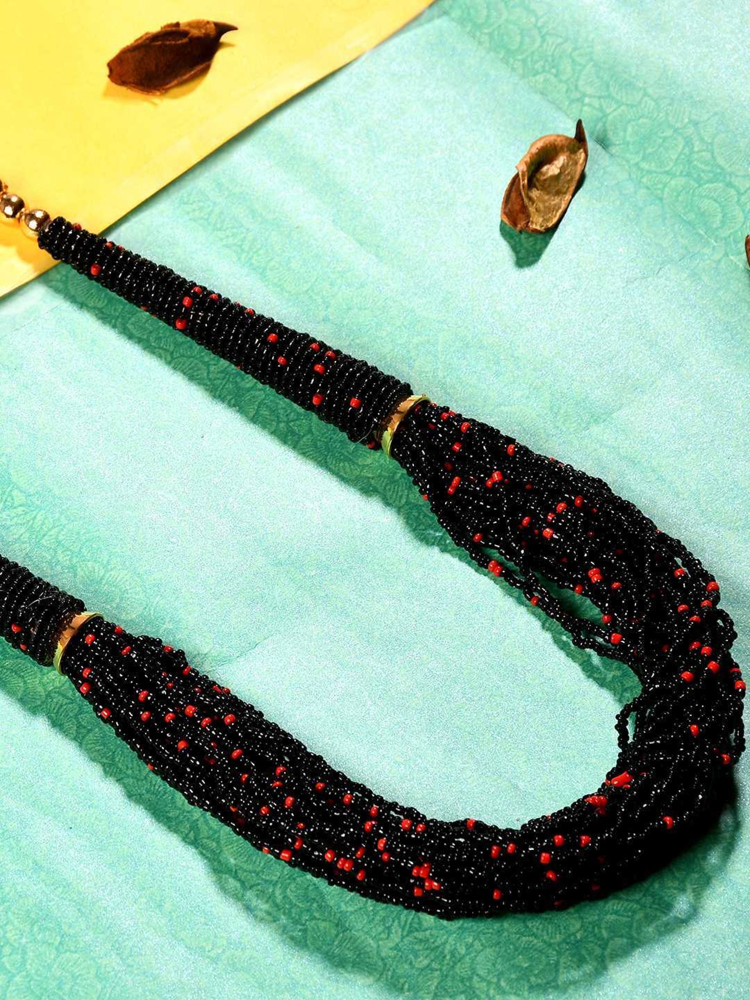 Imli Street Black Gloden Long Beaded Handcrafted Necklace