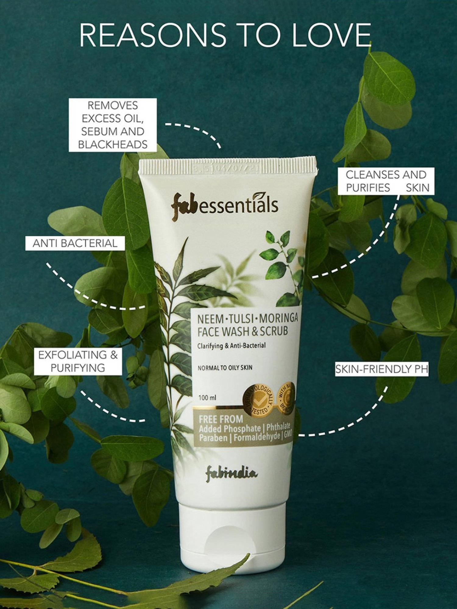 Fabessentials Neem, Tulsi, Moringa Face Wash & Scrub - 100 ml
