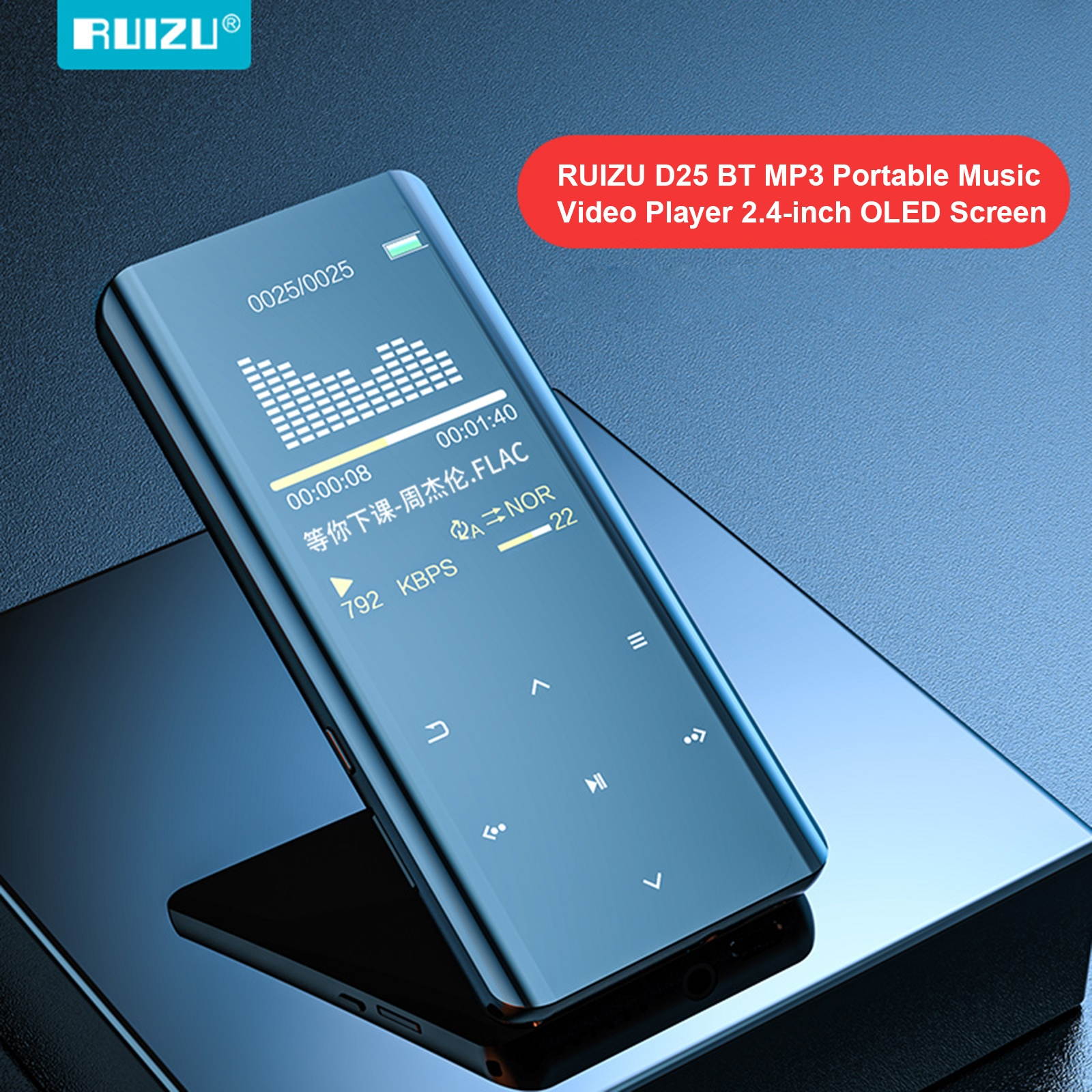 RUIZU D25 BT MP3 Portable Music Video Player Lossless HiFi Sound Music Player 2.4-inch Screen with Speaker FM Radio Recording Stereo FM Automatic Radio MP3 3.5mm Audio Input 32GB Memory
