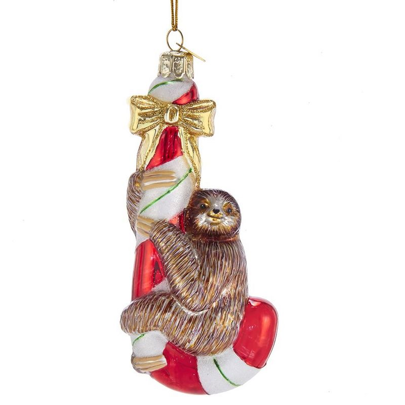 Noble Gems 5.25" Sloth On Candy Cane Ornament Animal Christmas  -  Tree Ornaments