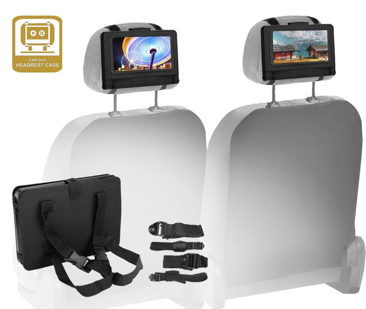 Koramzi Portable 9" Dual Screen Dual DVD Player W Rechargeable Battery/ AC Adapter/ AV in/ USB &SD Card Reader/ Remote Control/ Car Adapter/ IR Transmitter Ready/ USB /Headrest Mounting Kit