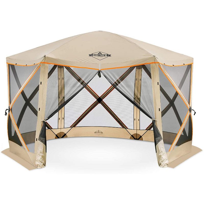 Hike Crew 6-Panel Pop-Up Screen House Gazebo 140x140 Inch &ndash; Instant Setup 6-Sided Hub Tent UV Resistant (SPF 50+) Fits 8 People Heavy Duty 210D Material &ndash; Includes Carry Bag & Ground Stakes